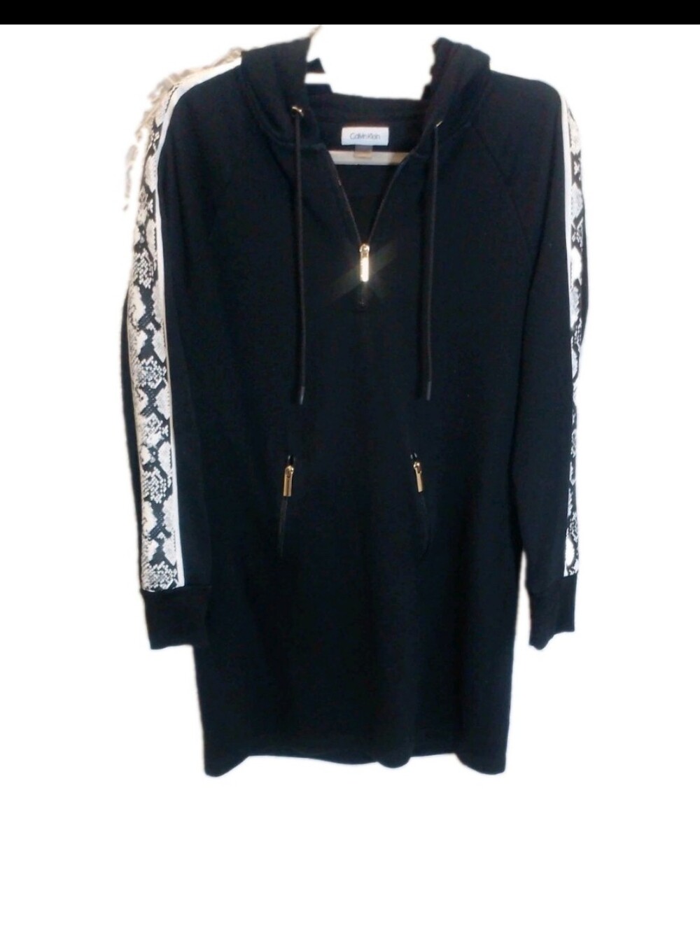 Calvin Klein Black Hoodie Dress Snake Print Gold Zip Athleisure